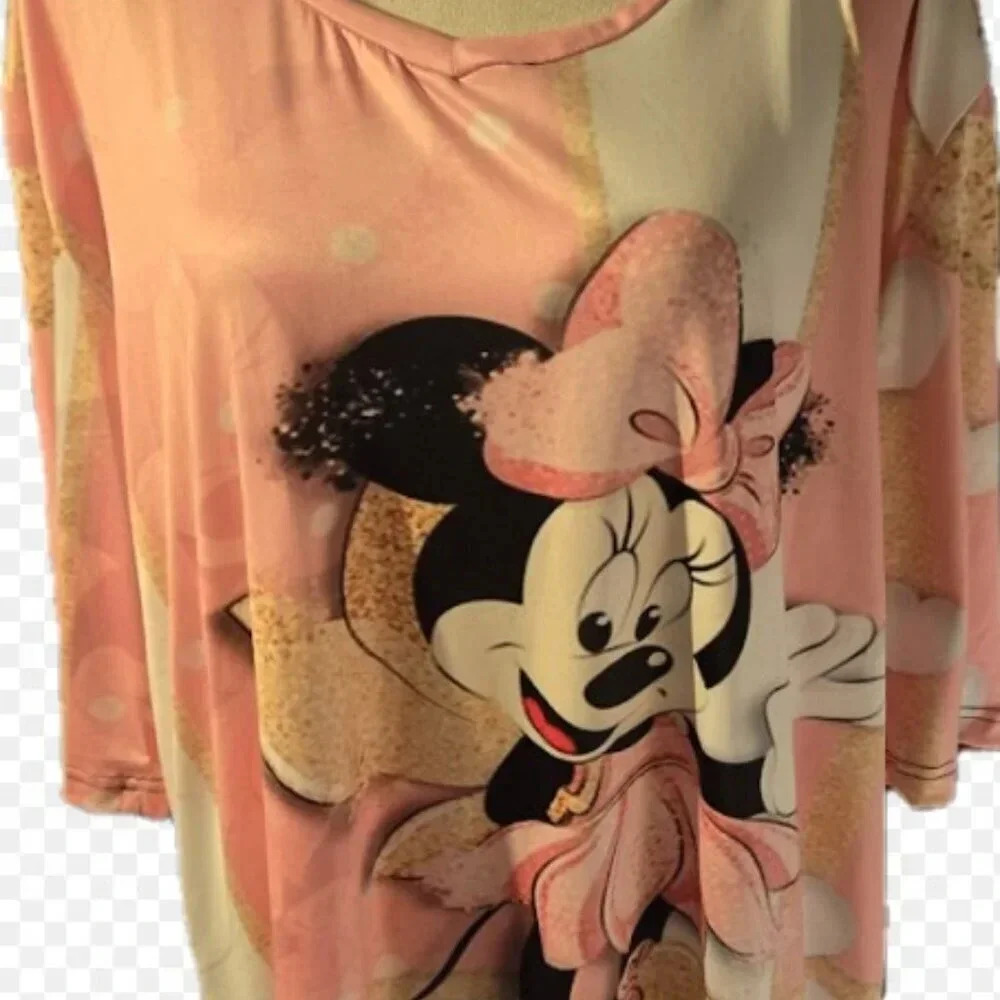 Minnie Mouse All Over Printed Pink Top Women's 5X Polka Dots and White Hearts - Picture 2 of 10